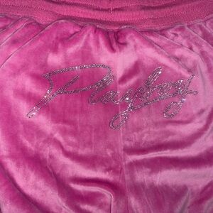 PLAYBOY Pink Velour Rhinestone Pants